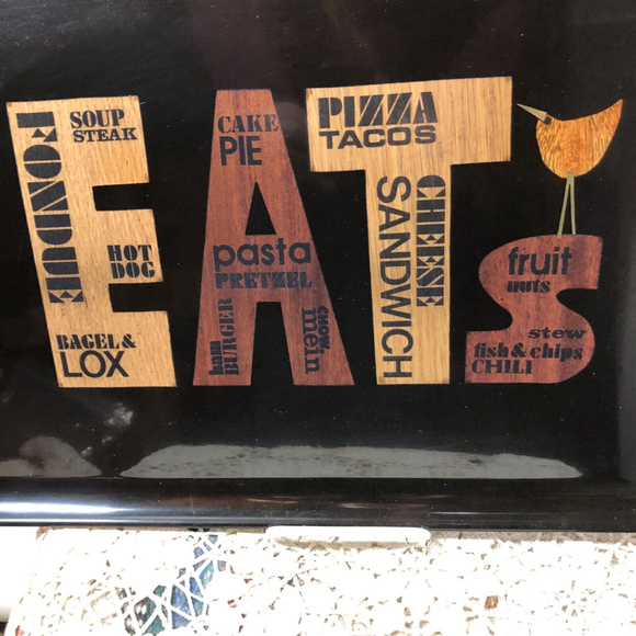 VTG 70’s MCM Couroc Inlaid “EATS”Wood Black Phenolic Tray Snack  18 X 12 Barware - Picture 2 of 10